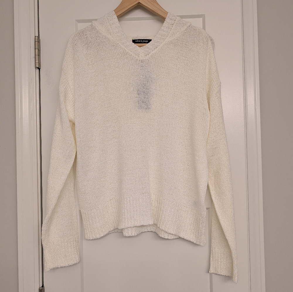 Cable & Gauge Women's Off White Hooded Sweater L NWT